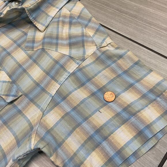 Vintage 80s Tem-Tex Western Extra Long Tail Plaid Pearl Snap Shirt - Picture 5 of 5